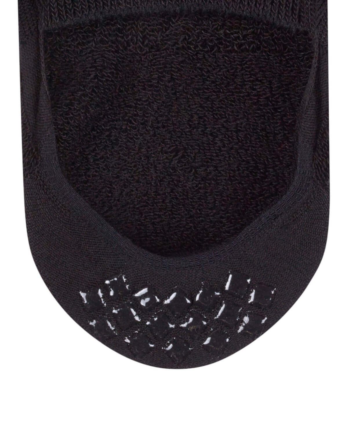 Close-up of FALKE Cool Kick black socks featuring non-slip grip for added comfort and stability.