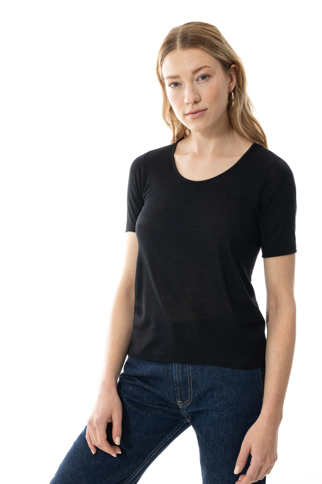 Mey Shirt Korte Mouw Wol Zijde Exquisite 66576 3 schwarz