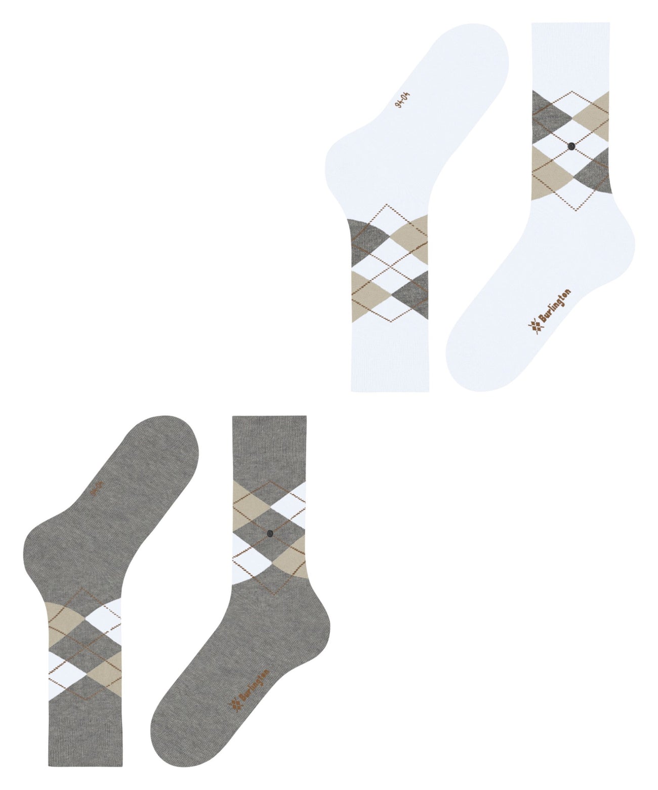 Burlington 2-Pack Everyday mix Heren 21102 3227 light grey met geruite sokken in verschillende kleuren.
