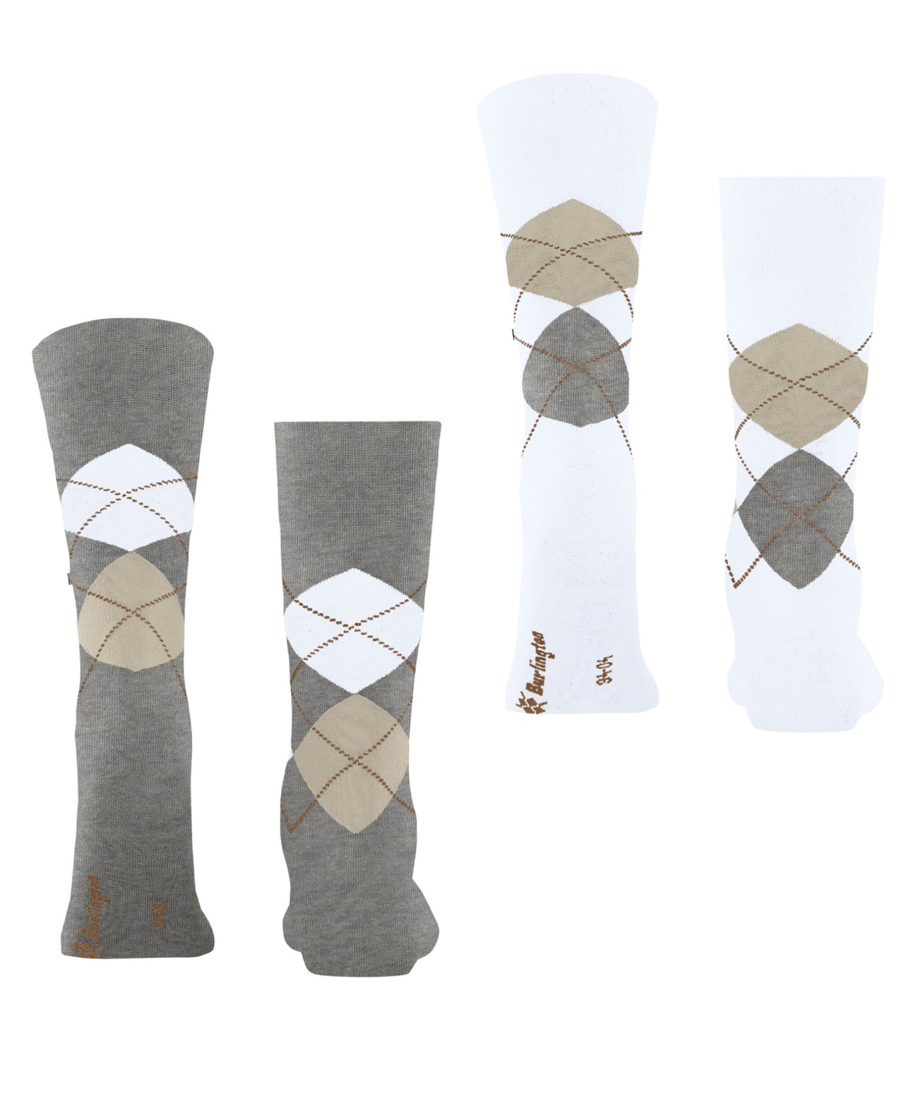 Burlington 2-Pack Everyday mix Heren 21102 3227 light grey met geruite sokken in verschillende kleuren.
