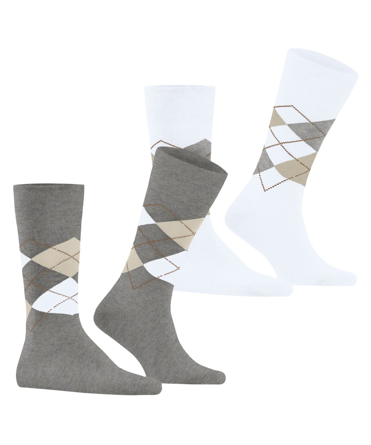 Burlington 2-Pack Everyday mix Heren 21102 3227 light grey met geruite sokken in verschillende kleuren.