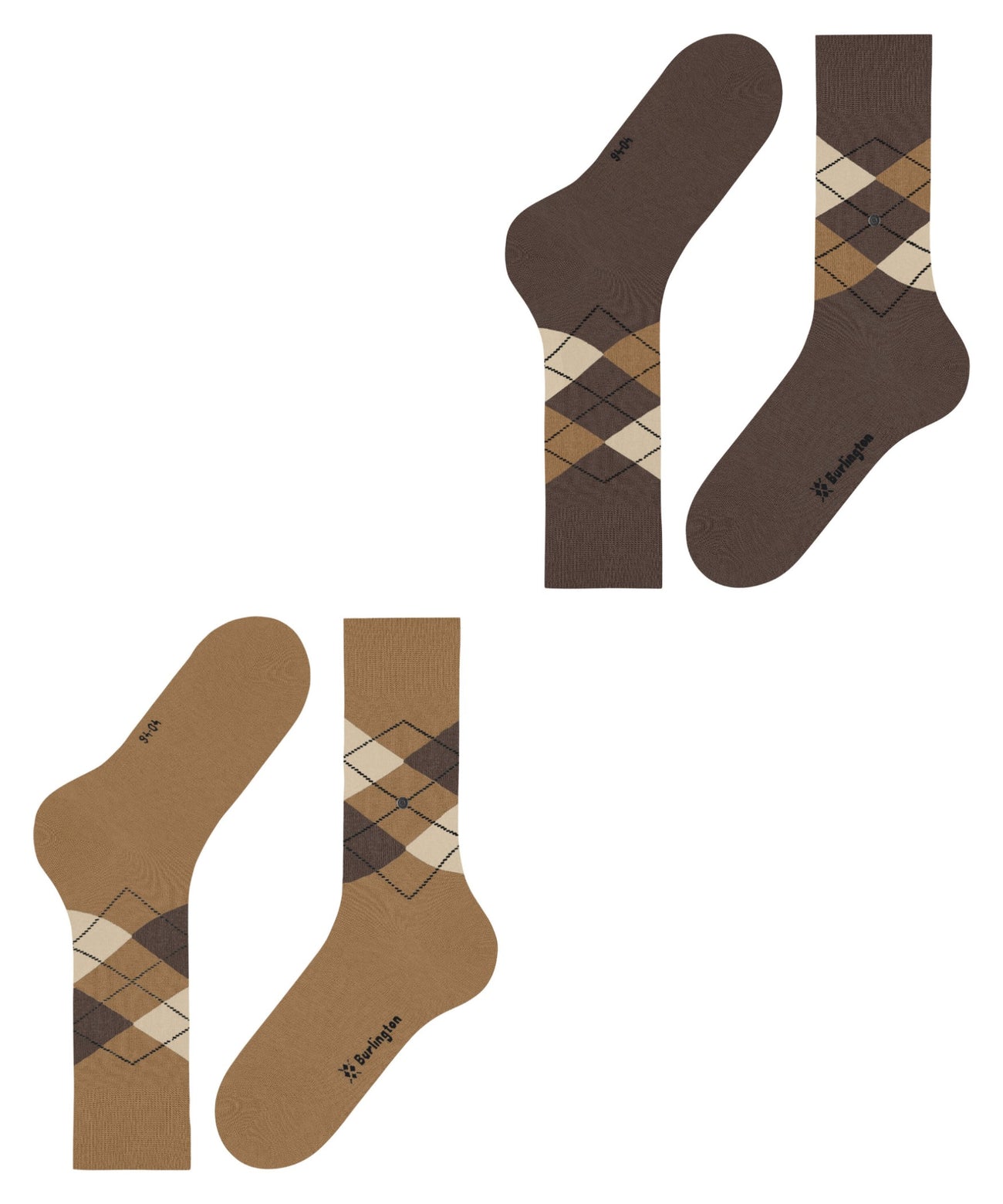 Burlington 2-Pack Everyday mix Heren 21102 5152 brown sugar in geruite sokken met verschillende kleuren.
