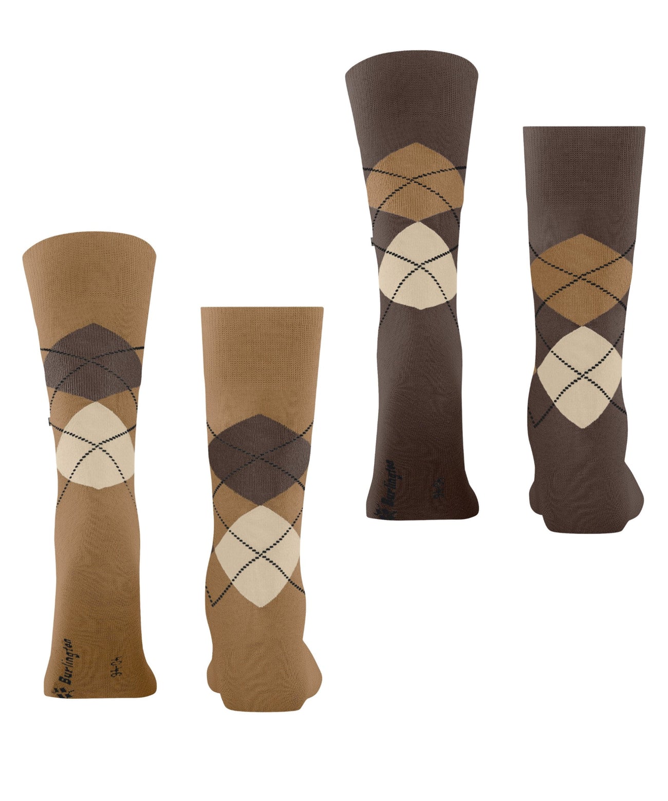 Burlington 2-Pack Everyday mix Heren 21102 5152 brown sugar - geruite sokken in bruin en beige kleuren.
