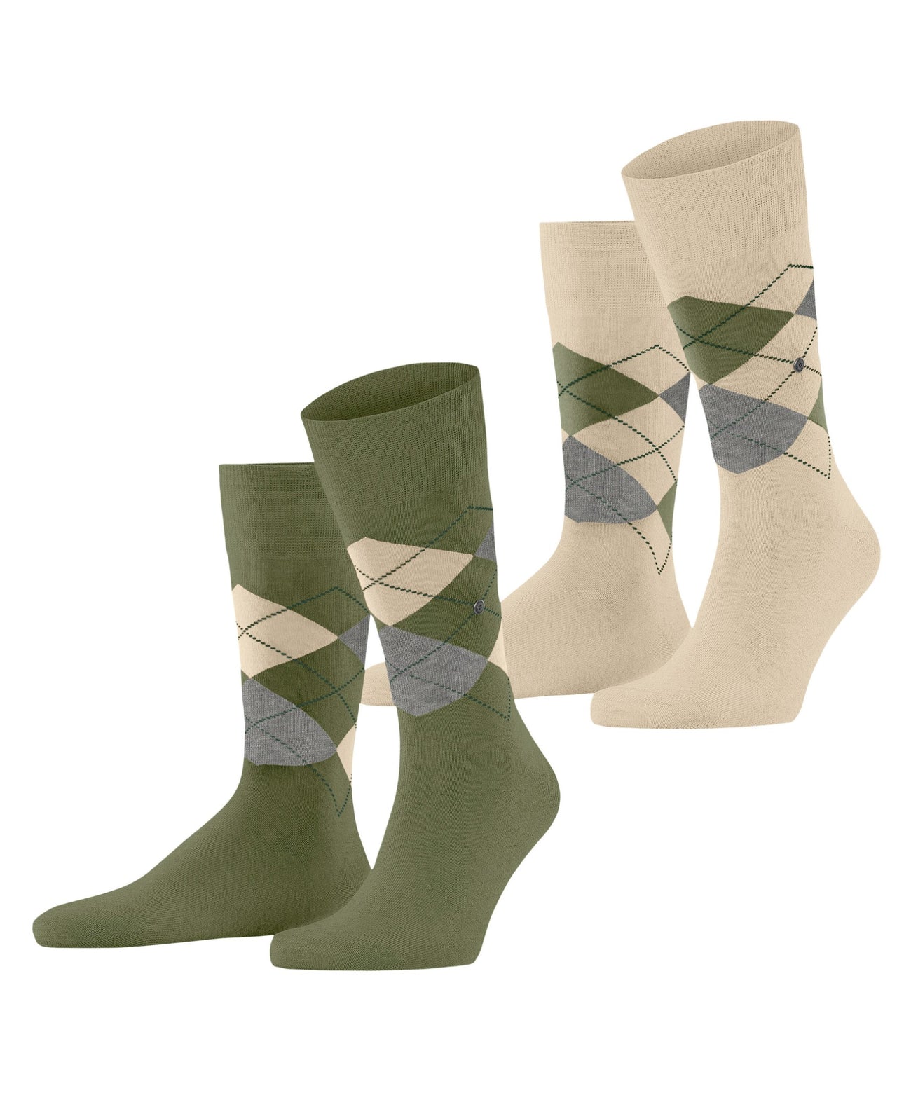 Burlington 2-Pack Everyday mix Heren 21102 7472 salvia met twee paar geruite sokken in groen en beige.