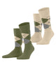 Burlington 2-Pack Everyday mix Heren 21102 7472 salvia met twee paar geruite sokken in groen en beige.