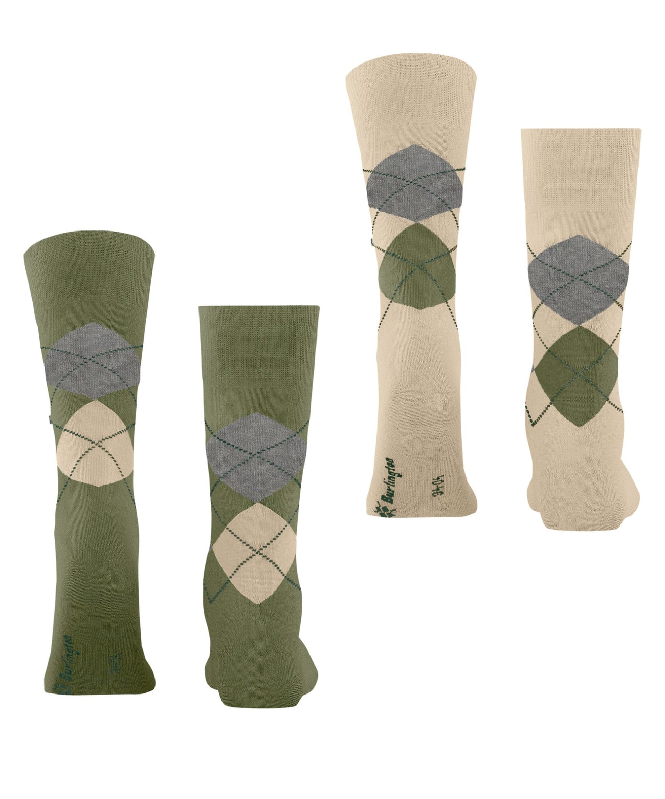 Burlington 2-Pack Everyday mix Heren 21102 7472 salvia met geruite sokken in groen en beige.