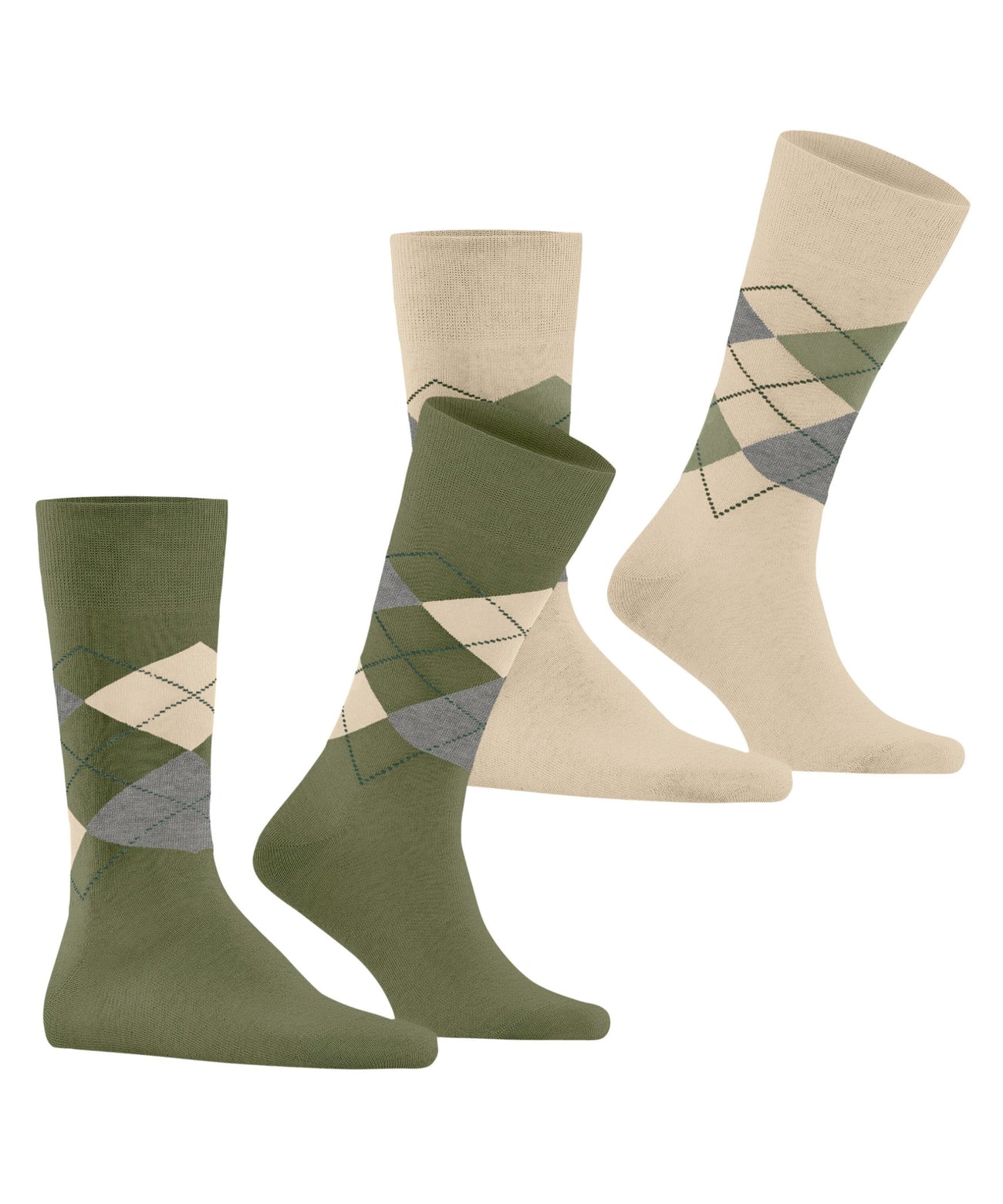 Burlington 2-Pack Everyday mix Heren 21102 7472 salvia, twee paar geruite sokken in verschillende kleuren.