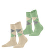 Burlington 2-pack Sok Everyday Argyle Dames 22012 4019 cream in cream and green.
