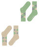 Burlington 2-pack Sok Everyday Argyle Dames 22012 4019 cream, geruite damessokken in groen en beige.