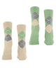 Burlington 2-pack Sok Everyday Argyle Dames 22012 4019 cream, met geruite sokken in crème en groen.