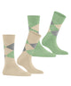 Burlington 2-pack Sok Everyday Argyle Dames 22012 4019 cream - 2-pack geruite damessokken in groen en crèmekleur.