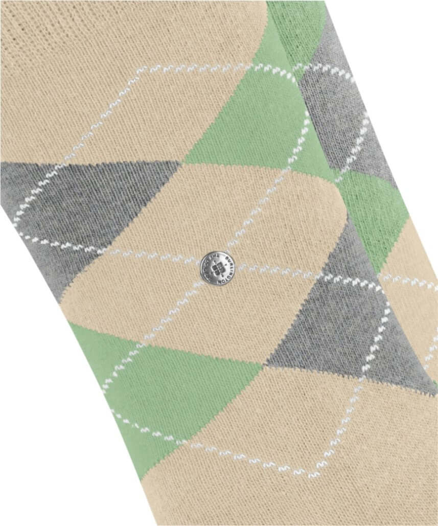 Burlington 2-pack Sok Everyday Argyle Dames 22012 4019 cream met geruit ontwerp in beige, groen en grijs.