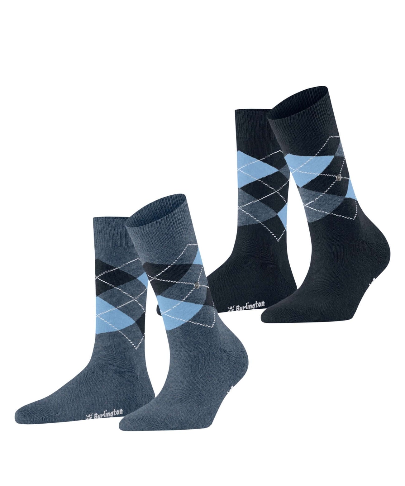 Burlington 2-pack Sok Everyday Argyle Dames 22012 6660 light denim met geruite patronen en comfortabele pasvorm.