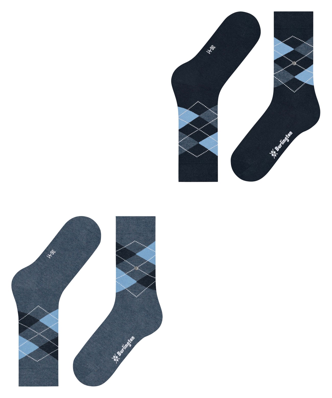 Burlington 2-pack Sok Everyday Argyle Dames 22012 6660 light denim, 2 paar sokken in licht denim en donkerblauw.