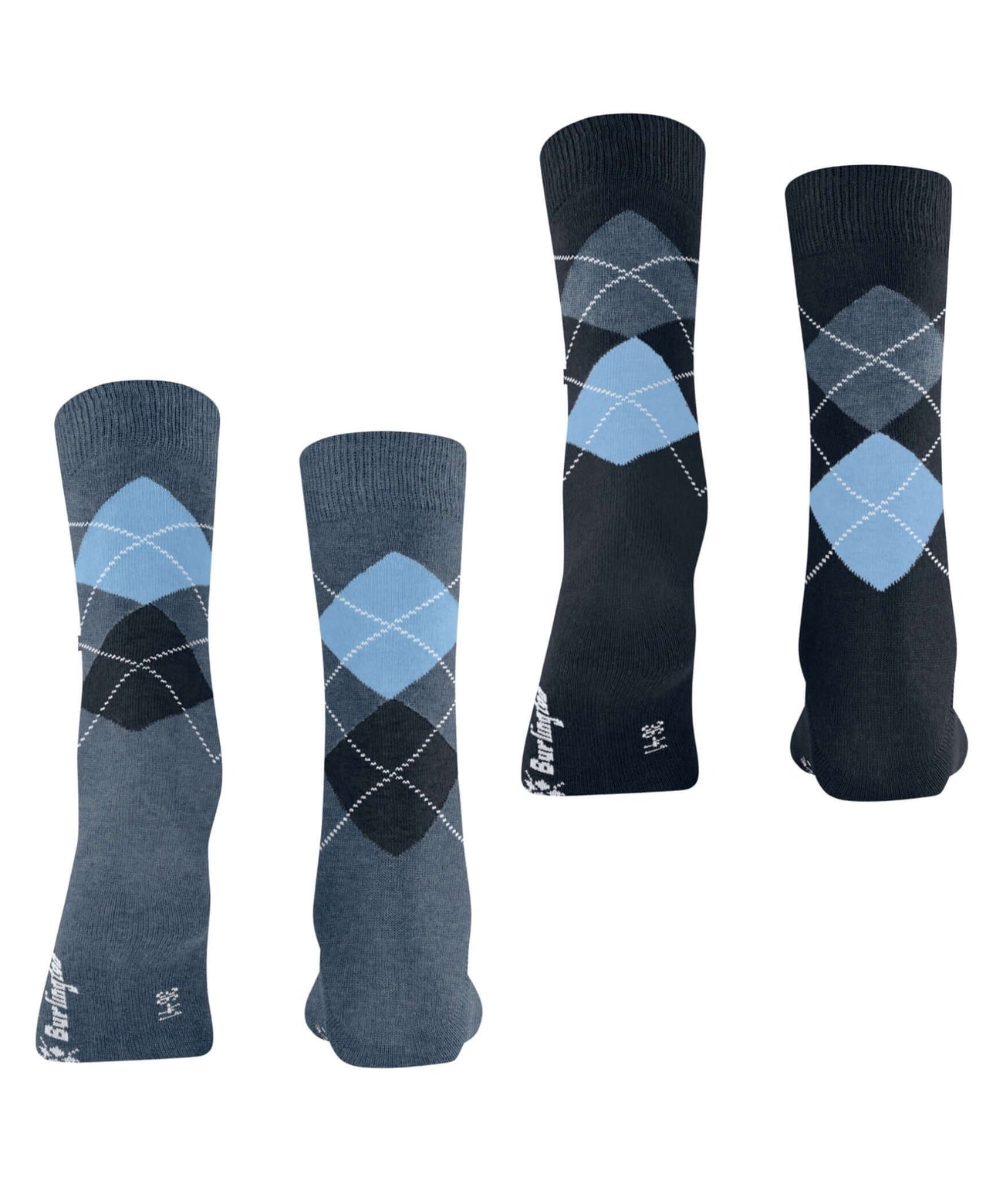 Burlington 2-pack Sok Everyday Argyle Dames 22012 6660 light denim met geruite patronen in grijs en blauw.