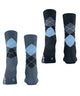 Burlington 2-pack Sok Everyday Argyle Dames 22012 6660 light denim met geruite patronen in grijs en blauw.