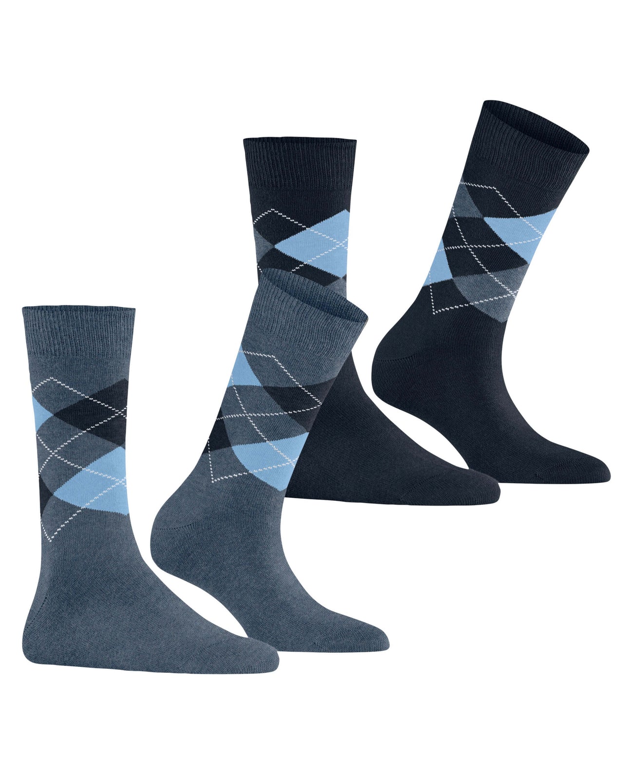 Burlington 2-pack Sok Everyday Argyle Dames 22012 6660 light denim met geruite en effen sokken.