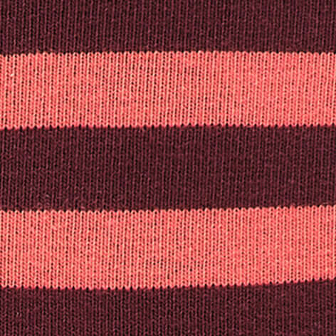 Gestreepte Burlington Blackpool sokken heren in coralred en bordeaux, gemaakt van biologische katoen voor comfort en stijl.