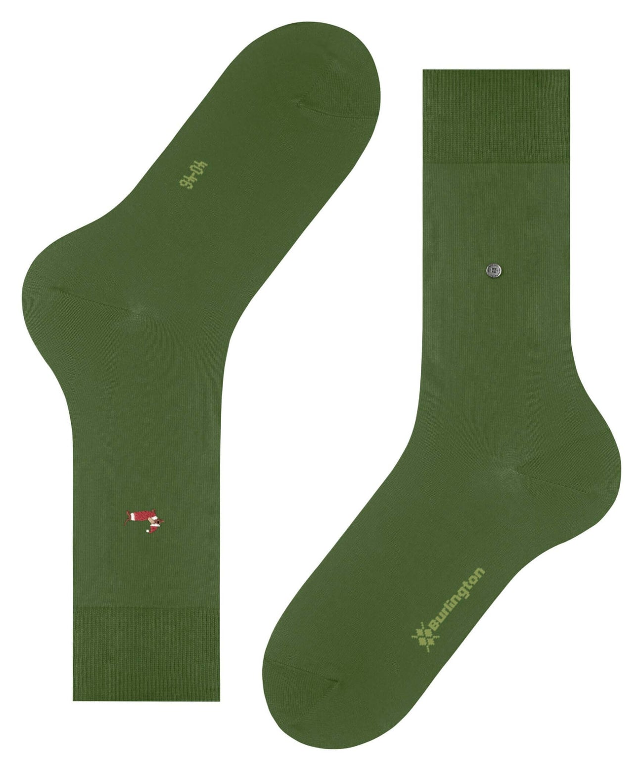 Burlington Brit Style Sokken Heren 21405 7656 fir green, groene sokken met borduursel en klassieke Burlington-clip.