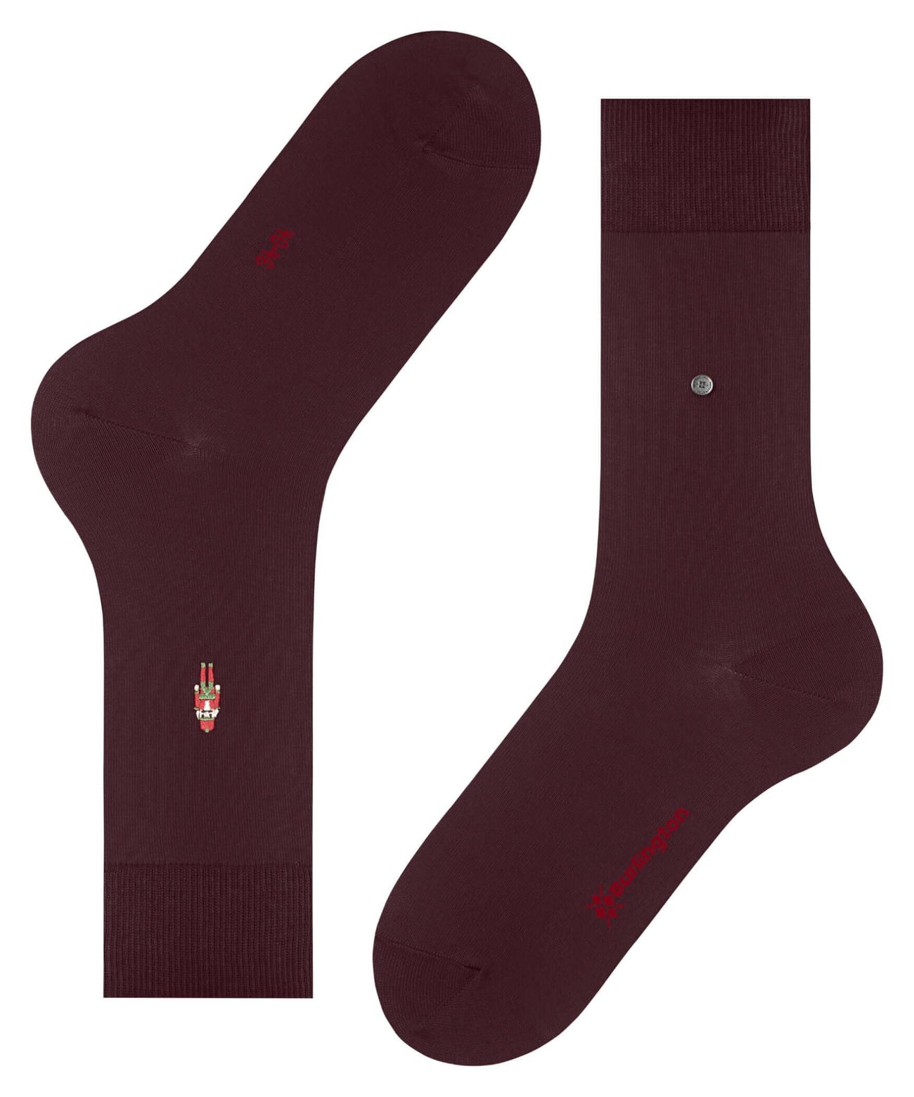 Burlington Brit Style Sokken Heren 21405 8375 claret, effen burgundy sokken met borduursel en Burlington-clip.