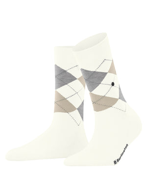 Burlington Covent Garden Sokken Dames 22088 2043 offwhite-black, klassieke ruitsokken van gemerceriseerde katoen