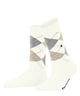 Burlington Covent Garden Sokken Dames 22088 2043 offwhite-black, klassieke ruitsokken van gemerceriseerde katoen
