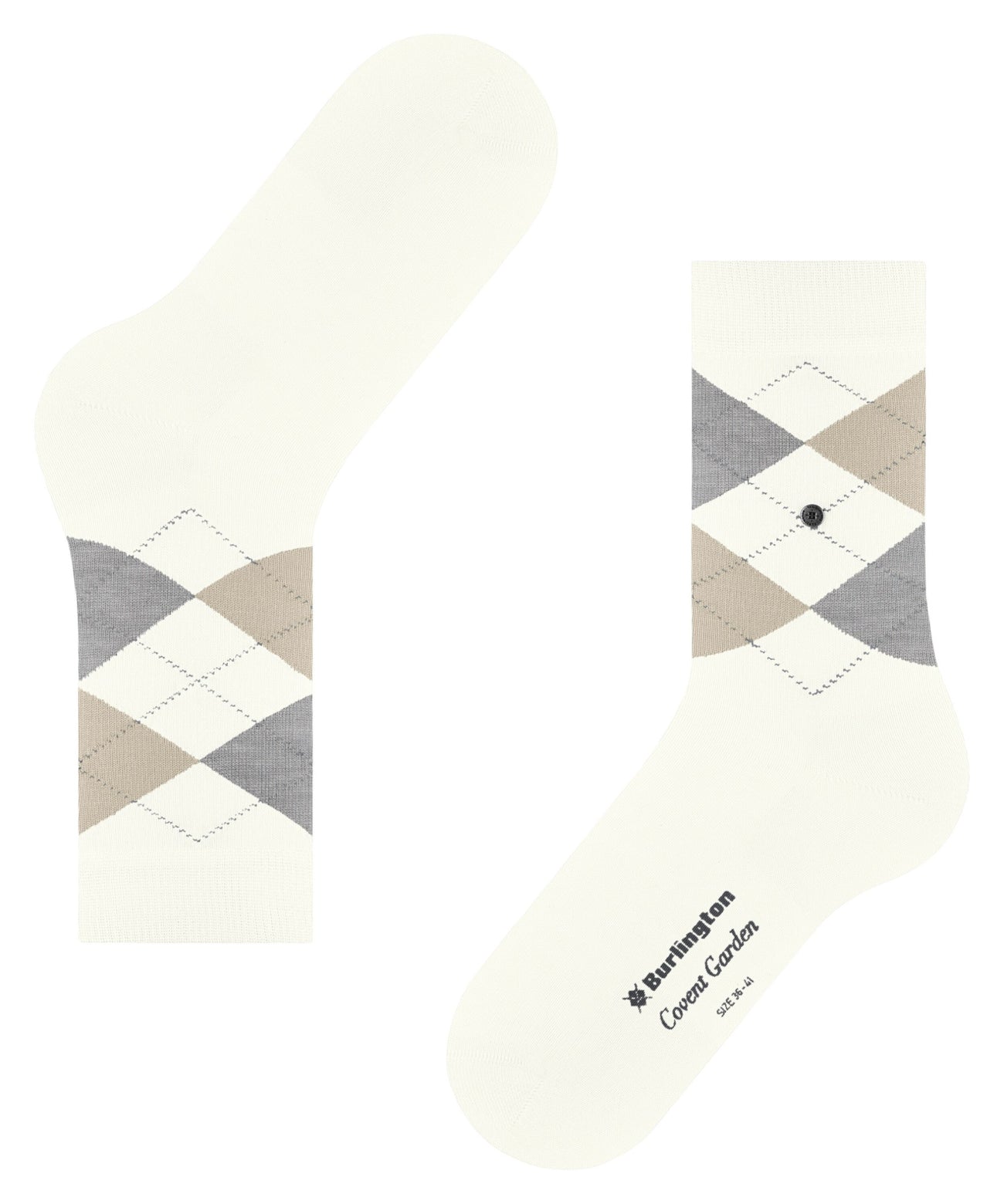 Burlington Covent Garden Sokken Dames 22088 2043 offwhite-black, klassieke ruitsokken van gemerceriseerde katoen.