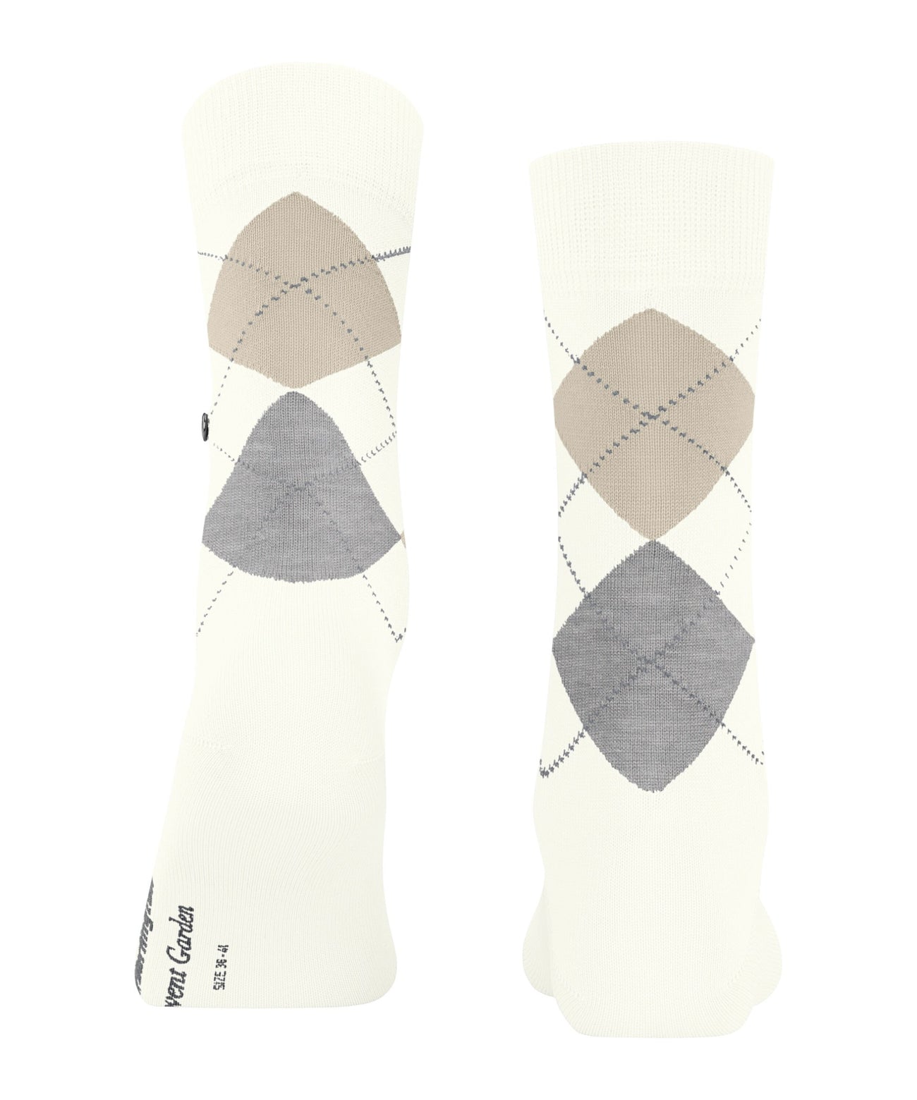 Burlington Covent Garden Sokken Dames 22088 2043 offwhite-black klassiek ruitpatroon, gemerceriseerde biologische katoen.