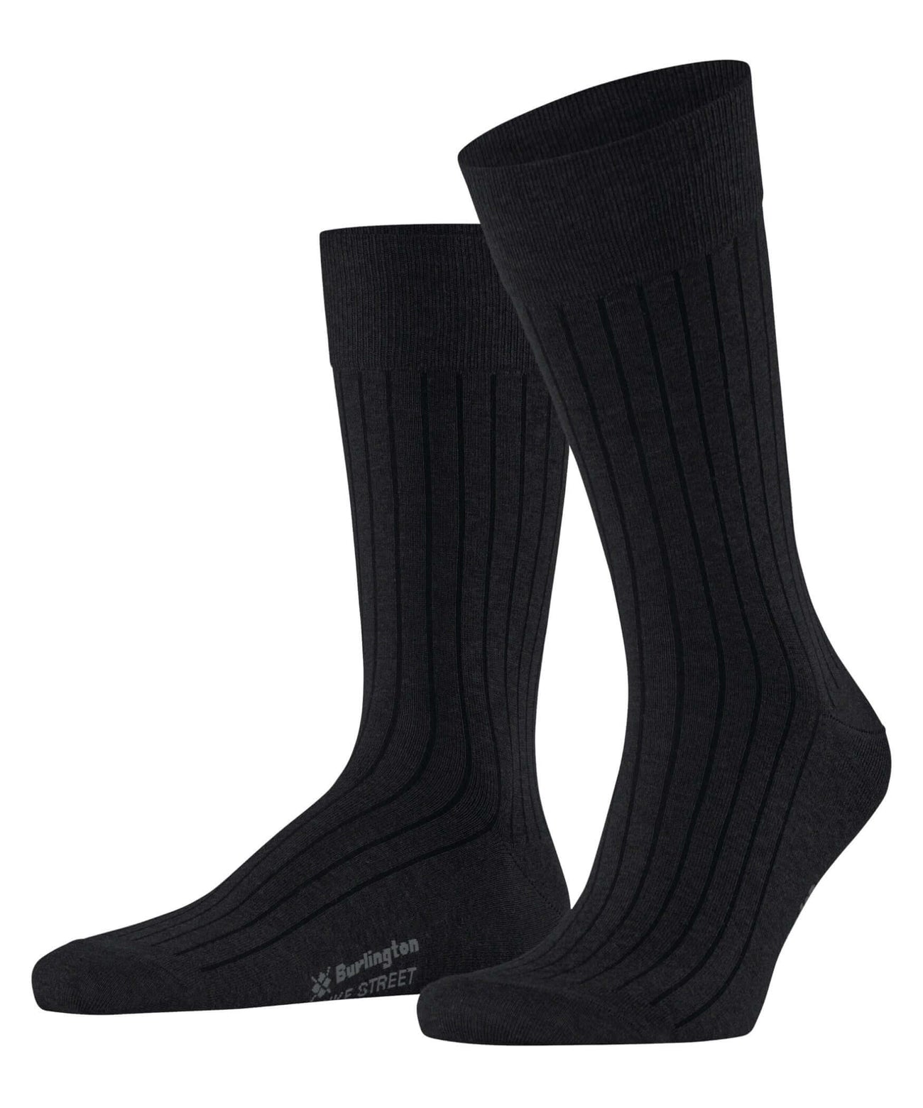 Burlington Duke Street Sokken Heren 21208 3000 black in klassieke ribstructuur met geborduurd logo.