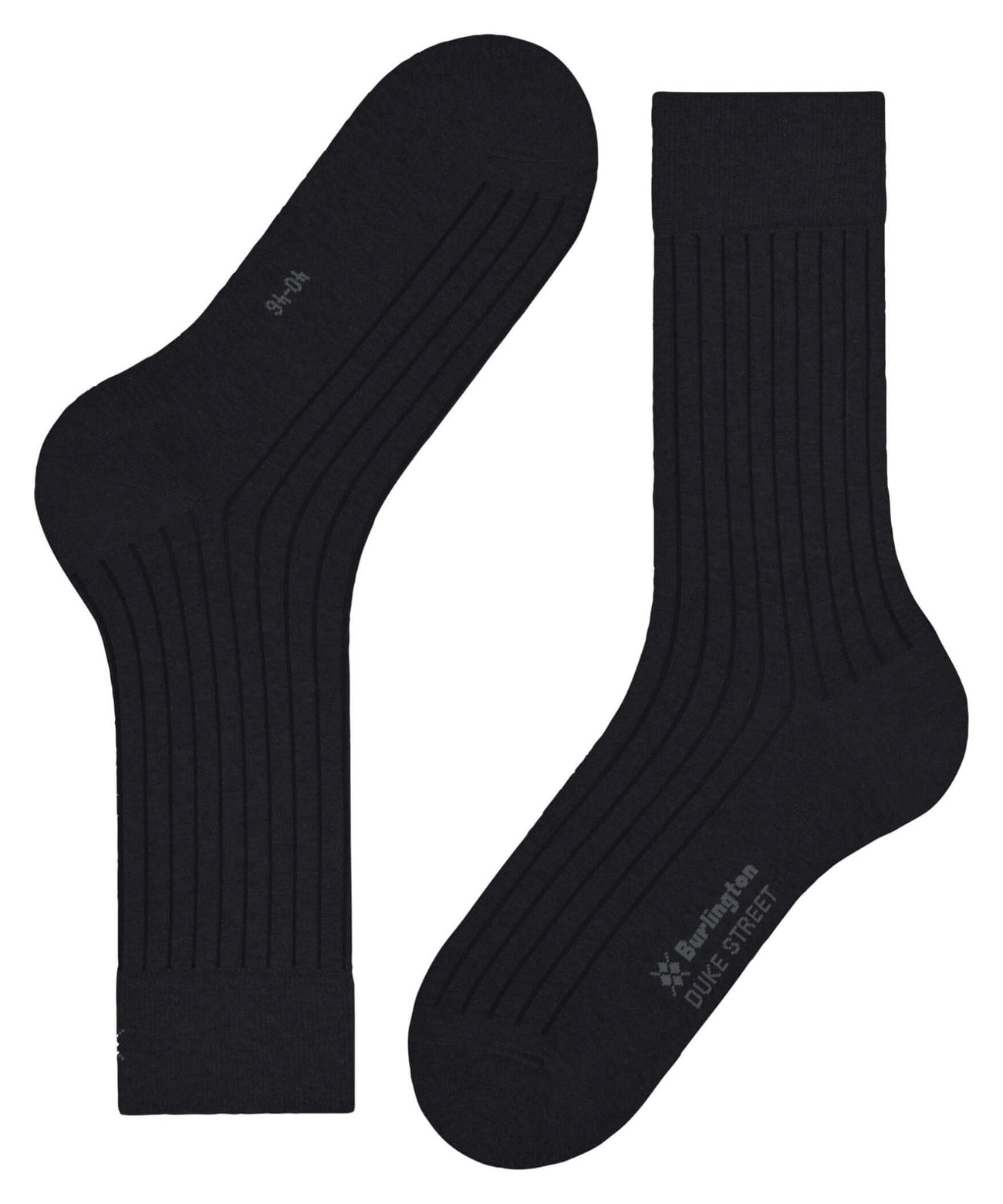 Burlington Duke Street Sokken Heren 21208 3000 black, klassieke zwarte sokken met ribstructuur en geborduurd logo.