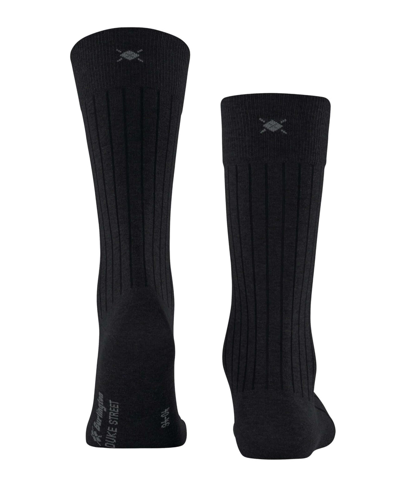 Burlington Duke Street Sokken Heren 21208 3000 black met fijn ribstructuur en geborduurd logo