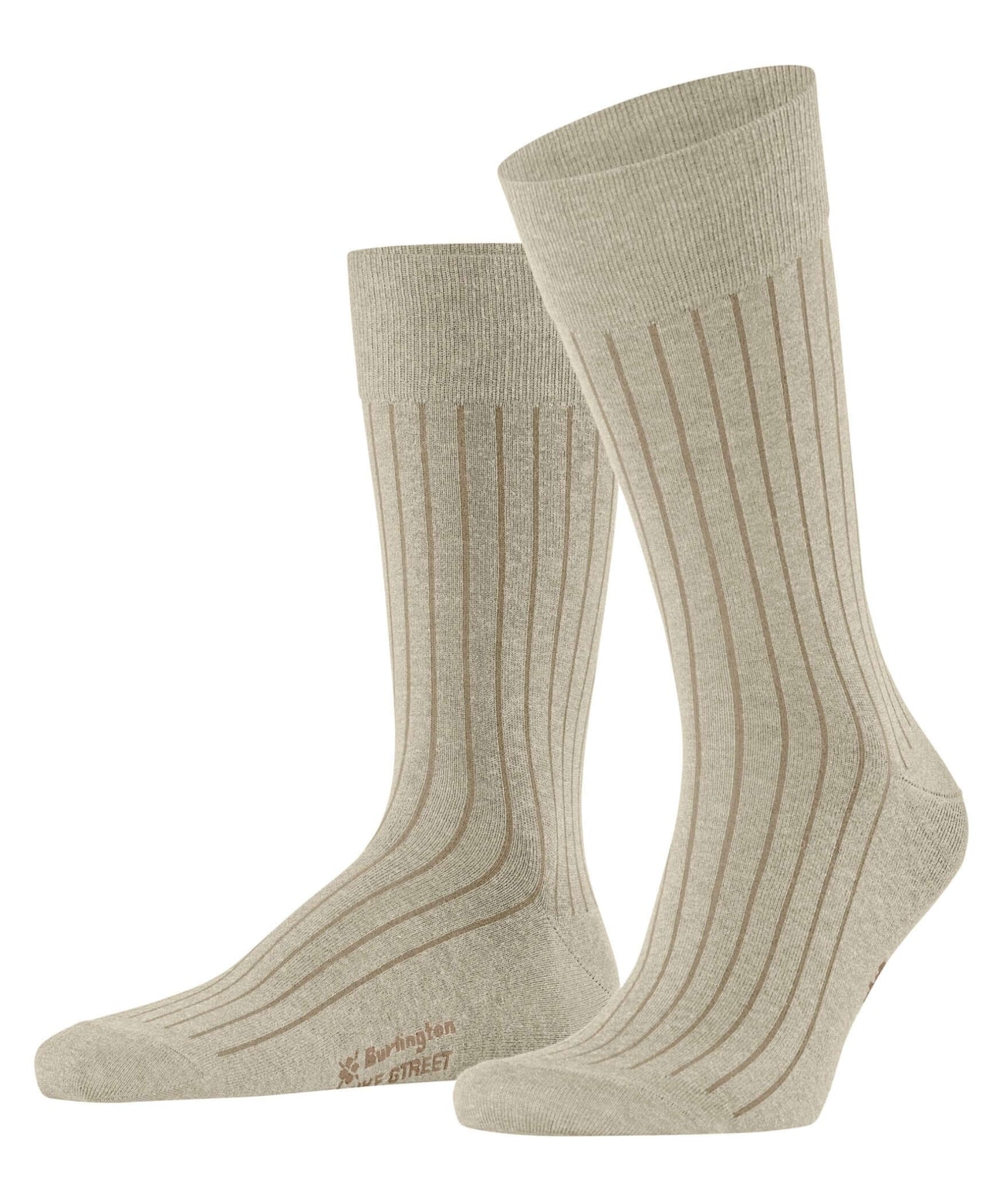 Burlington Duke Street Sokken Heren 21208 4840 gravel met ribstructuur en geborduurd logo.
