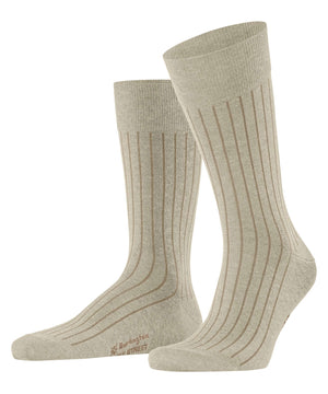 Burlington Duke Street Sokken Heren 21208 4840 gravel met ribstructuur en geborduurd logo.