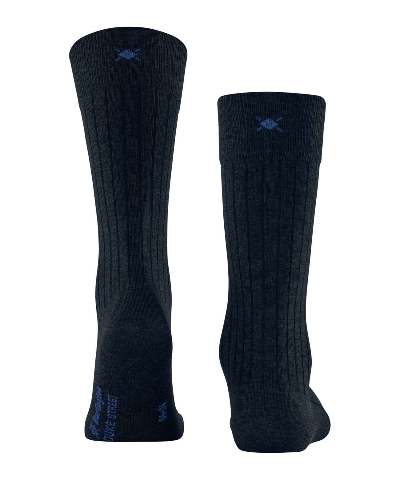 Burlington Duke Street Sokken Heren 21208 6120 marine met fijne ribstructuur en geborduurd logo.