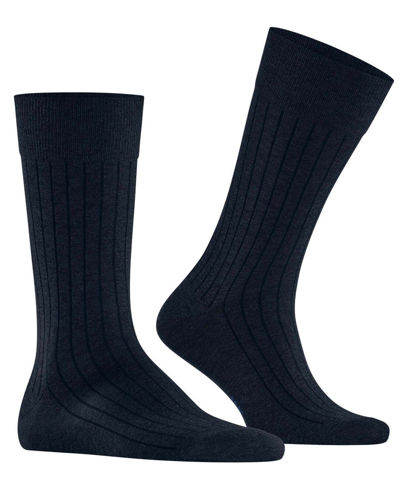 Burlington Duke Street Sokken Heren 21208 6120 marine met fijne ribstructuur en geborduurd logo.