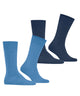 Twee paar effen blauwe Burlington sokken in katoenmix, met herkenbare clip, verkrijgbaar in onesize 40-46. Ideaal voor dagelijks gebruik.