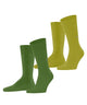 Twee paar Burlington herensokken in groene tinten met herkenbare clip, katoenmix, onesize 40-46, gemakkelijk wasbaar, effen design.