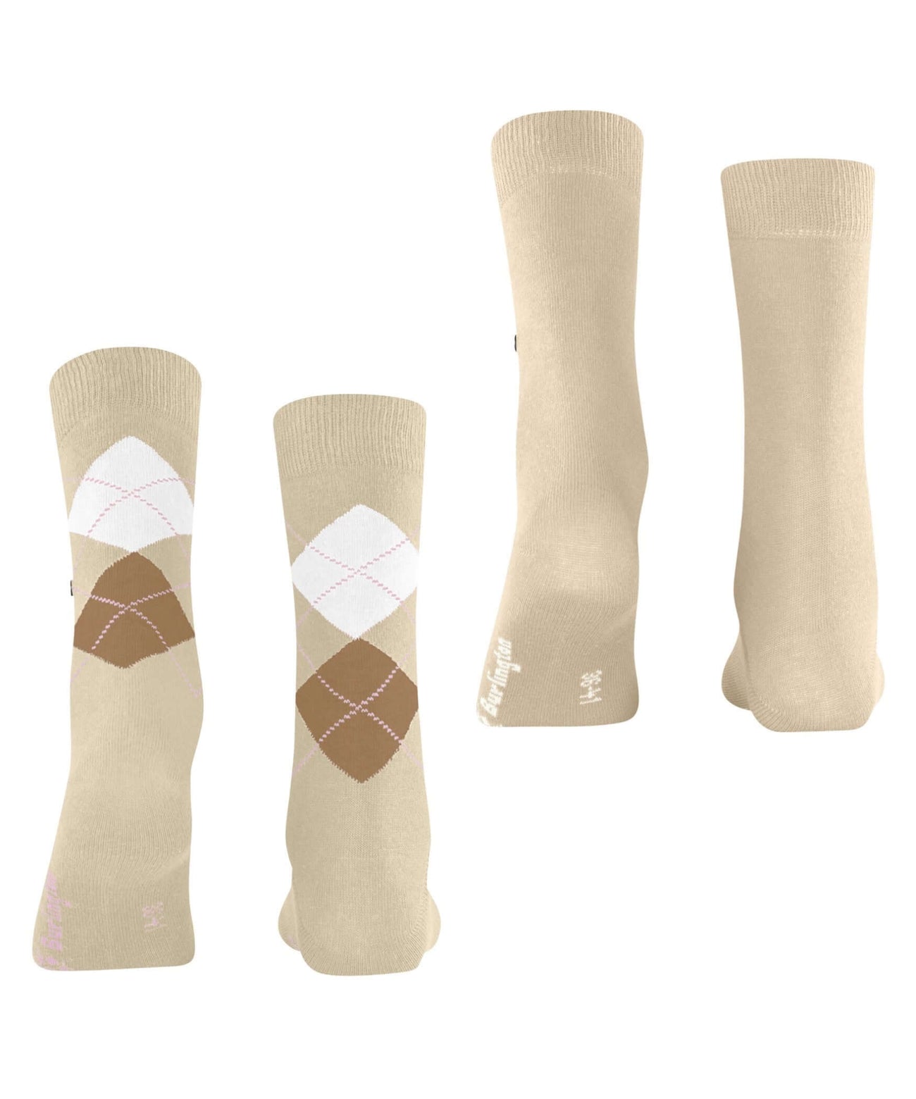 Burlington Everyday Mixed 2-Pack Damessokken 22044 4011 cream met effen en geruite sokken in zachte katoenmix.