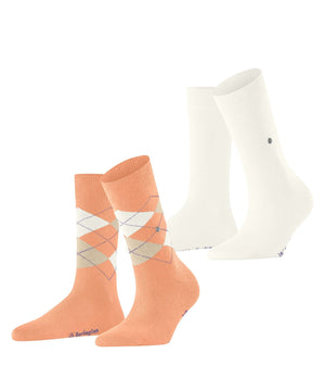 Burlington Everyday Mixed 2-Pack Damessokken 22044 8766 peach - Effen en geruite damessokken in katoenmix.