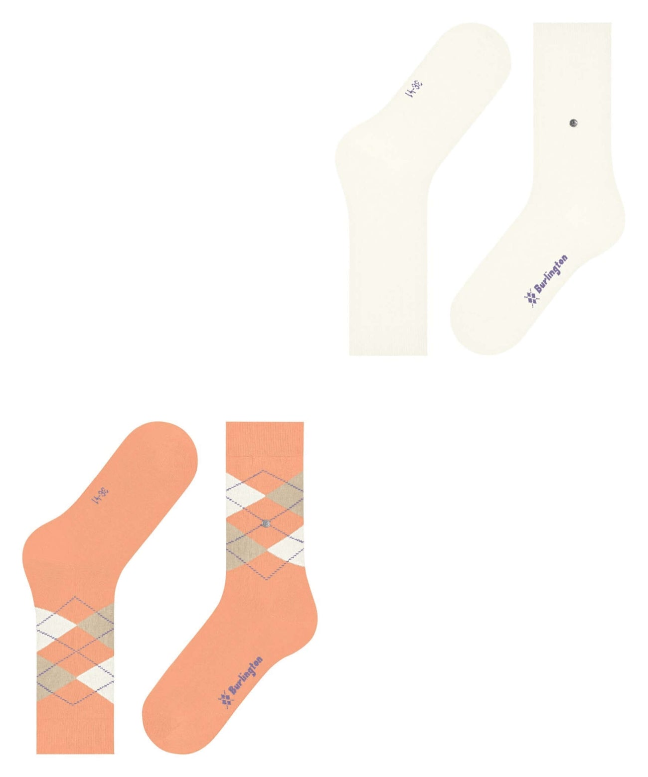 Burlington Everyday Mixed 2-Pack Damessokken 22044 8766 peach met effen en geruite ontwerpen in katoenmix.