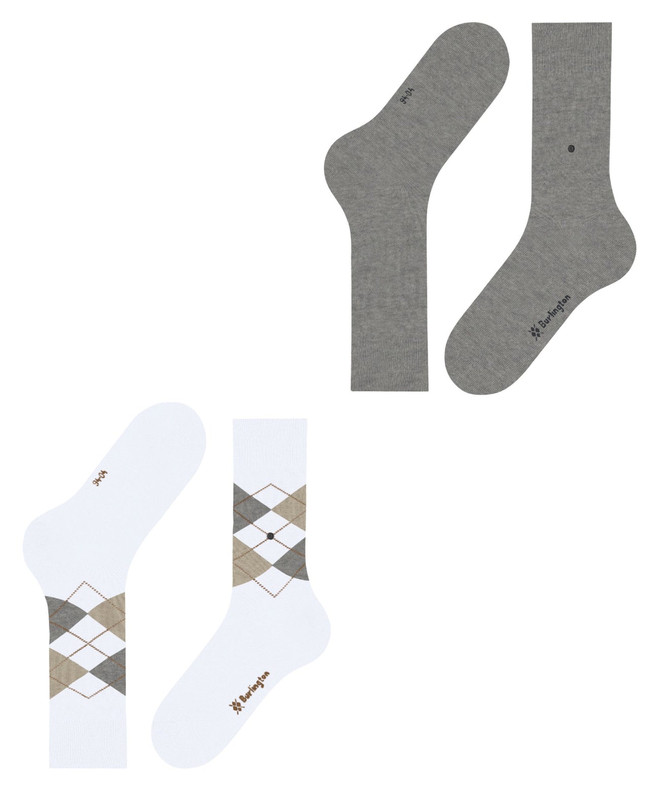 Burlington Everyday Mixed 2-Pack Herensokken 21044 2001 white - 2 paar sokken, effen en met ruitjes in dezelfde kleurtoon.