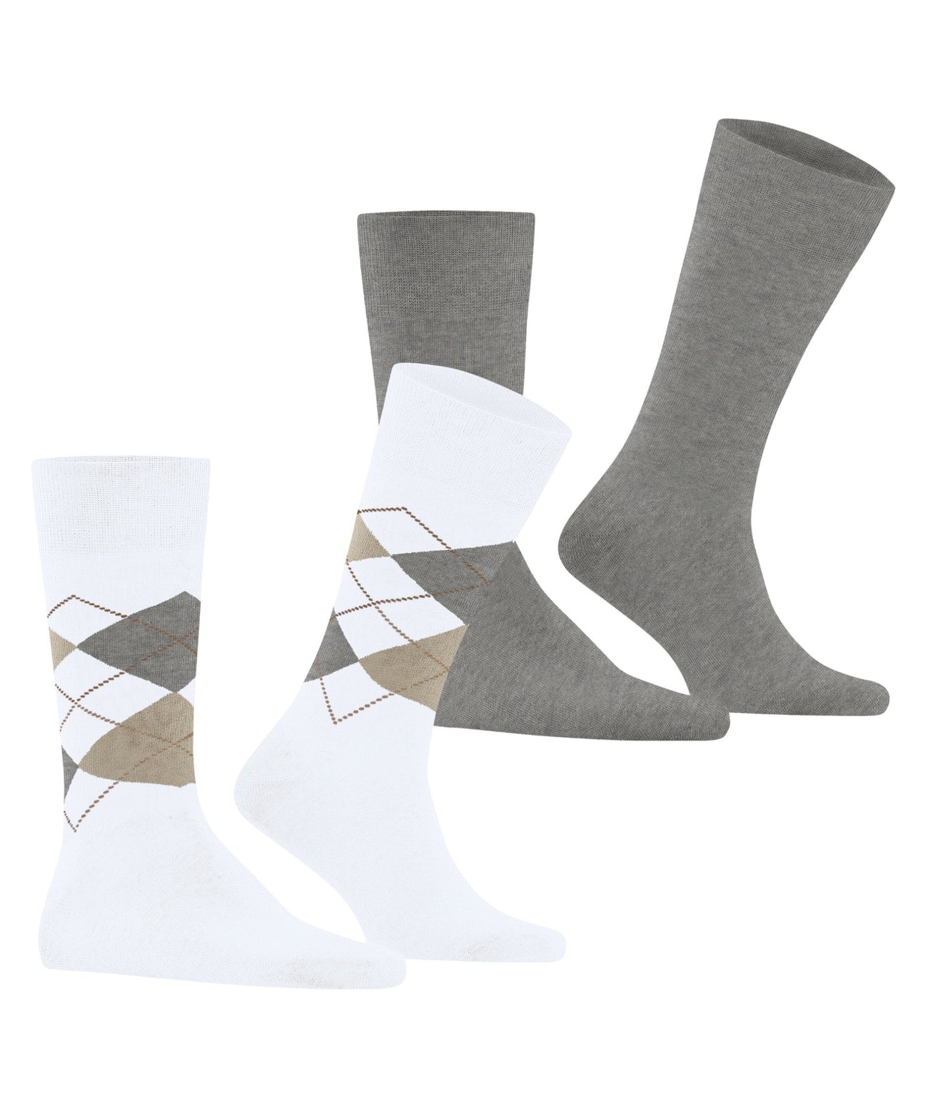 Burlington Everyday Mixed 2-Pack Herensokken 21044 2001 white met ruitjes en effen sokken in grijs en wit.