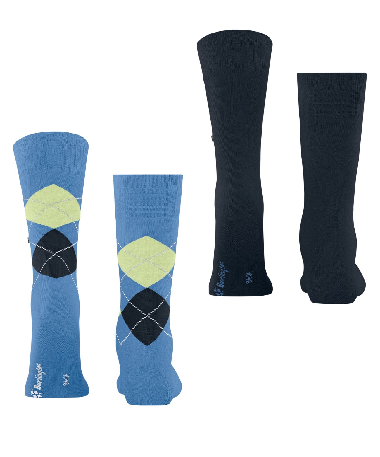 Burlington Everyday Mixed 2-Pack Herensokken 21044 6884 marina, met ruitjes en effen design voor stijl en comfort.