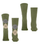 Burlington Everyday Mixed 2-Pack Herensokken 21044 7472 salvia, met ruitjes en effen ontwerp, in olijfgroen.
