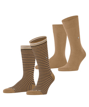 Burlington Everyday Stripe Sokken Heren 21087 5152 brown sugar, 2-pack met effen en gestreepte sokken in bruin.