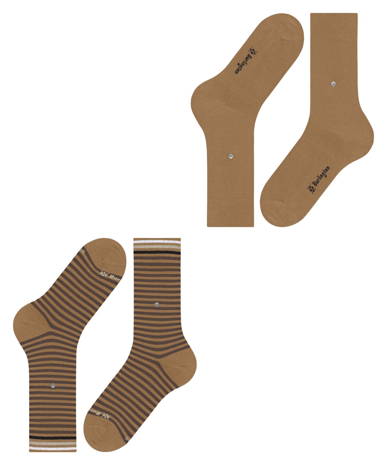 Burlington Everyday Stripe Sokken Heren 21087 5152 brown sugar, 2-pack met effen en gestreepte sokken.