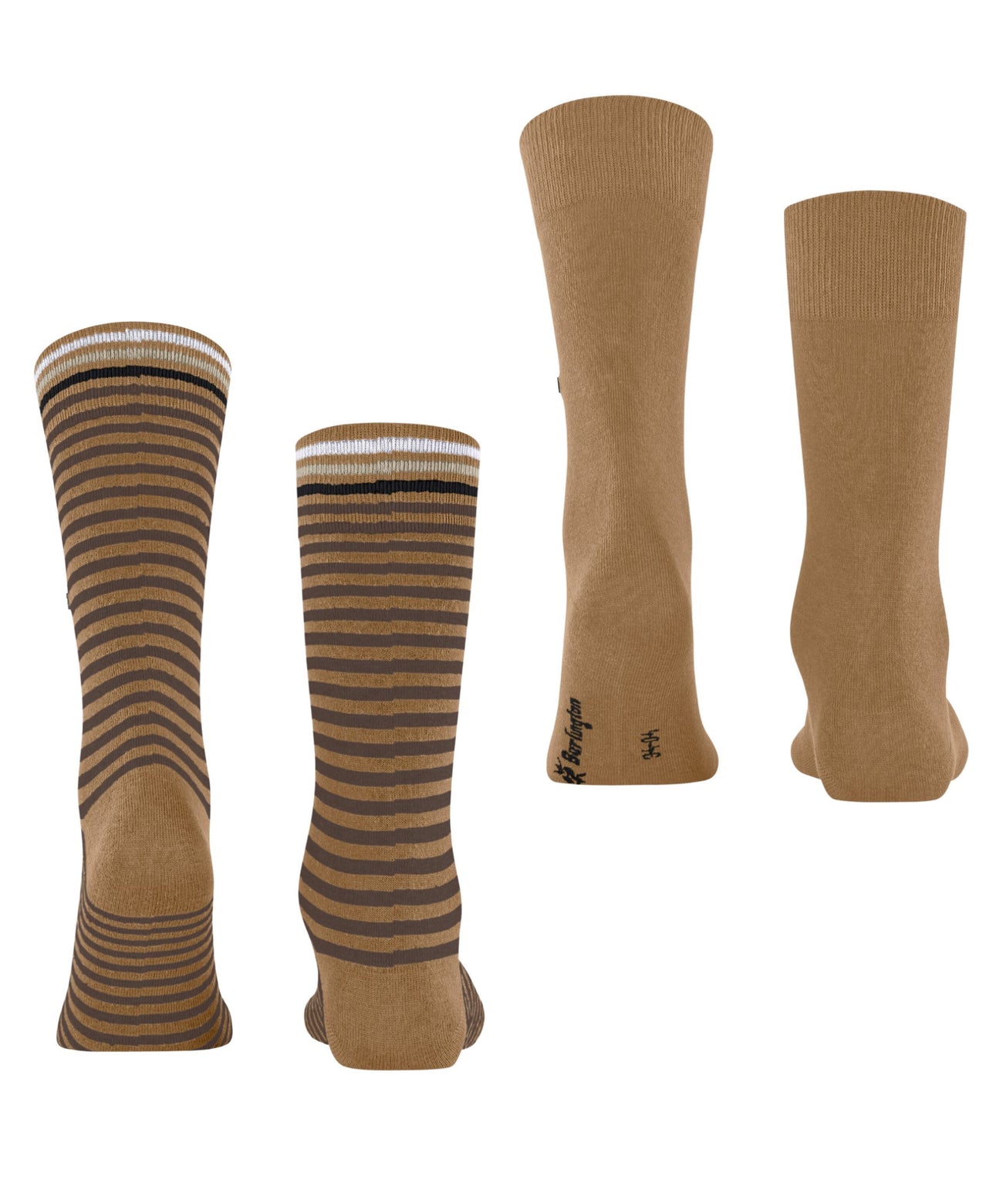 Burlington Everyday Stripe Sokken Heren 21087 5152 brown sugar, set van effen en gestreepte sokken in bruin.