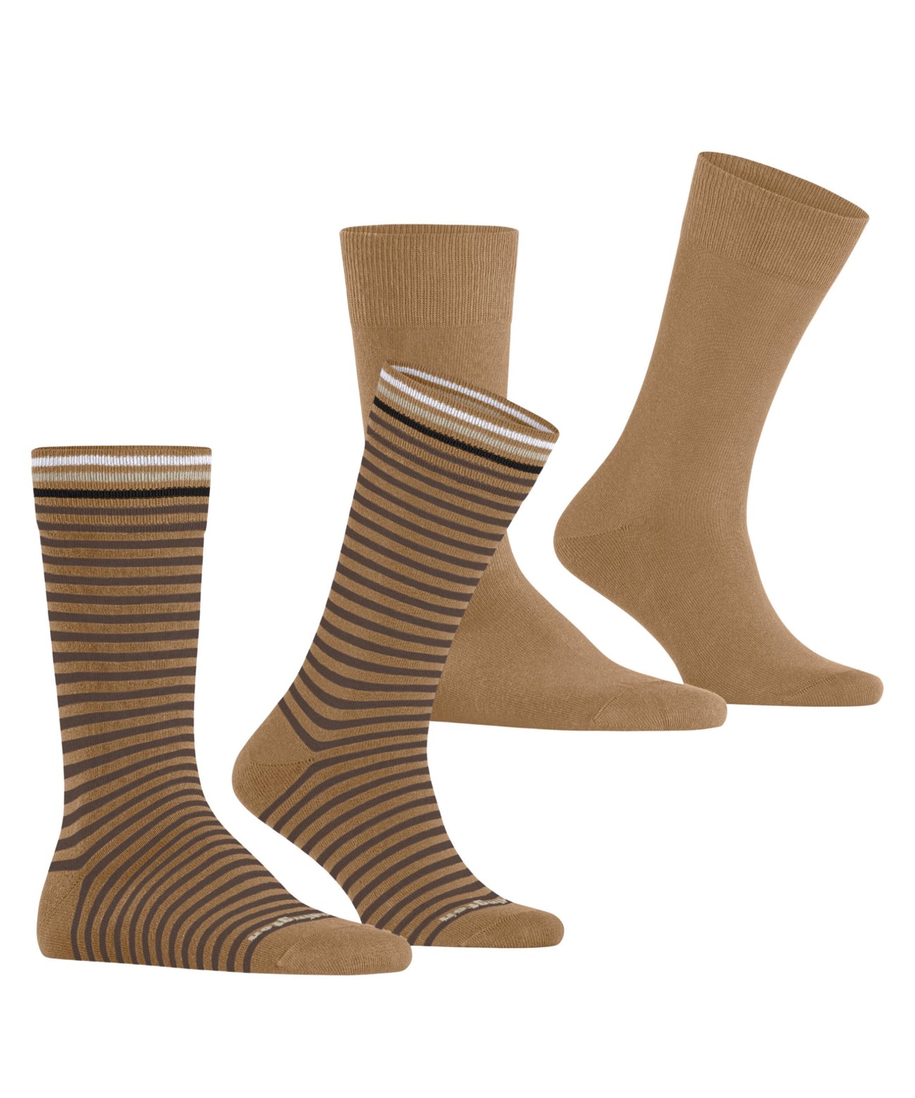Burlington Everyday Stripe Sokken Heren 21087 5152 brown sugar - 2-pack met effen en gestreepte sokken in bruin.