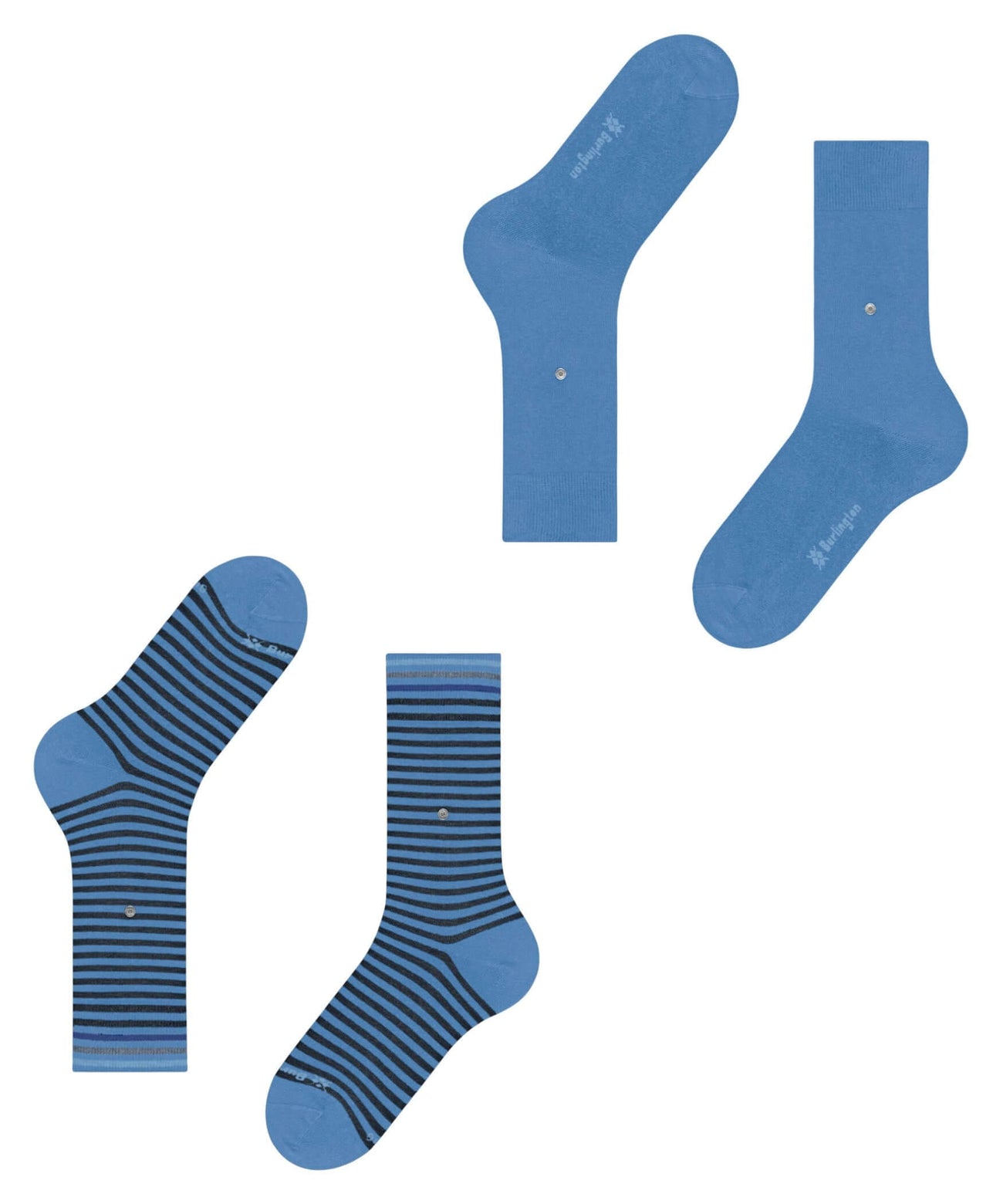 Burlington Everyday Stripe sokken heren 2-pack in blauw met gestreept en effen design, katoenmix, one size.