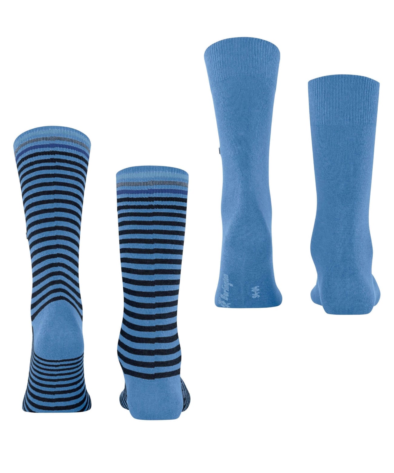 Burlington Everyday Stripe Sokken Heren, 2-pack: gestreepte en effen sokken in blauw, fijne katoenmix, herensokken.